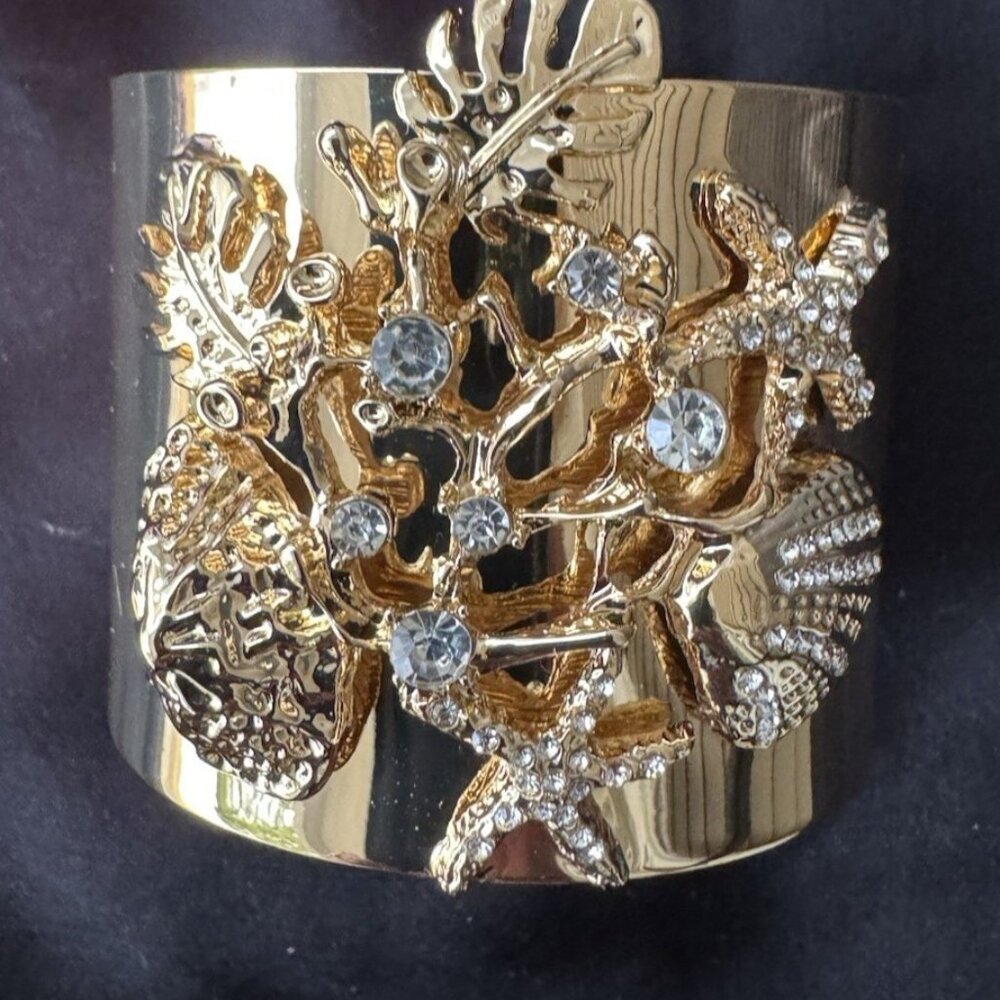 Lilly Pulitzer Gold CZ Beachcomber Cuff Bracelet Gold Metallic 2" NEW GIft Bag
